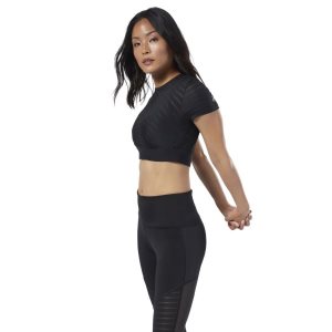 Reebok Studio Mesh Crop Top Damen - Schwarz - DE 067-NWO